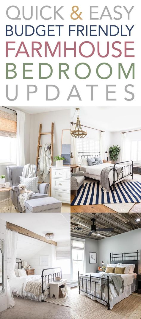 Quick and Easy Budget Friendly Farmhouse Bedroom Updates.  Want to change up your Farmhouse Bedroom Decor without a big budget?  Well we have tons of ideas for you today... come and visit us at TheCottageMarket.com and have fun!  #FarmhouseDIY #DIYFarmhouse #QuickandEasyFarmhouseDecor #FarmhouseBedroomUpdates #BedroomUpdates #QuickandEasyBudgeFriendlyFarmhouseBedroomUpdates #Bedroomakeovers #FarmhouseBedroomMakeovers #Makeovers #BedroomFacelifts Easy Budget, Bedroom Updates, Budget Bedroom, Farmhouse Bedding, Simple Budget, Farmhouse Bedroom Decor, Bedroom Refresh, Farmhouse Bedroom, Decorating Small Spaces