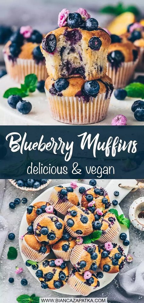 The best fool-proof vegan muffin recipe for moist blueberry muffins with dairy-free yogurt that are quick and easy to make and so delicious! #muffins #blueberry #blueberries #fruits #muffin #cake #easyrecipes #veganrecipes #recipes #food #vegan #baking | biancazapatka.com Blueberry Vegan Muffins, Recipe Using Plain Yogurt, Vegan Muffin Recipe, Baking Recipes Muffins, Vegan Blueberry Muffin Recipe, Vegan Gluten Free Muffins, Dairy Free Blueberry Muffins, Vegan Breakfast Muffins, Moist Blueberry Muffins