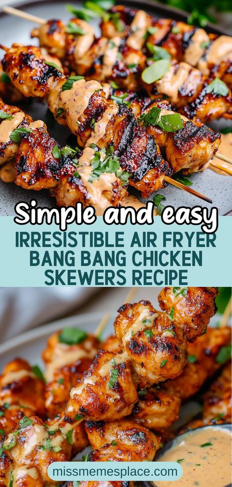 Dive into the world of flavor with these Air Fryer Bang Bang Chicken Skewers! This easy recipe transforms simple chicken breasts into tender, juicy skewers with a spicy, creamy sauce that packs a punch. Perfect for dinner, game nights, or as a crowd-pleasing appetizer, these crispy chicken skewers are not only delicious but also healthier than traditional fried options. Serve them with colorful sides like coconut rice or fresh salads for a complete meal that will impress your family and friends! Easy Chicken Appetizers, Appetizer Recipes Chicken, Bang Bang Chicken Skewers, Air Fryer Chicken Breast, Chicken Skewer Recipe, Bang Bang Chicken, Cooking Projects, Chicken Appetizers, Easy Chicken Breast