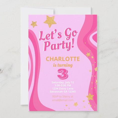 Retro Y2K Malibu Doll Invitation  Zazzle Barbie Toddler Birthday Party, Barbie 3rd Birthday Party, Barbie 21st, Pink Birthday Invitations, Barbie Bday, Bunco Themes, Barbie Birthday Invitations, Barbie Invitations, Hot Pink Birthday