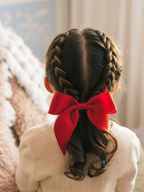 Christmas Girls Hairstyles, Christmas Hairstyles Long Hair, Toddler Christmas Hair, Christmas Hair Ideas For Kids, Hairstyles For Christmas Party, Kids Christmas Hair, Girl Christmas Hair, Hairstyles For Christmas, Easy Christmas Hairstyles