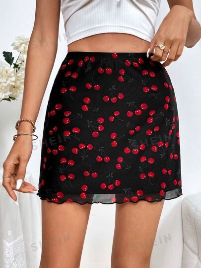 Bodycon Mini Skirt, Overlay Skirt, Hippie Costume, Cherry Print, Skirt Fits, Summer Skirts, Cute Skirts, Black Skirt, Printed Skirts