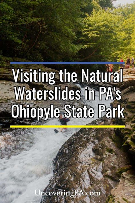 The Natural Waterslides in Ohiopyle State Park are one of the most fun things to do in a Pennsylvania State Park. Find out everything you need to know to visit this fun and beautiful spot in southwestern PA. Dc Activities, Ohiopyle State Park, Natural Waterfalls, Pennsylvania Travel, Virtual Field Trips, Beautiful Hikes, Exotic Places, White Water Rafting, Travel Bug