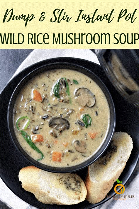 Instant Pot Wild Rice Soup Recipe – A dump and stir soup made with wild rice, mushrooms, veggies and broth. It’s creamy, comforting and super easy to make. It’s great not just for fall, winter or thanksgiving leftovers but for any time of the year. Vegetarian. Vegan, gluten-free, freezer friendly and meal prep options included.#wildricesoup #wildricesouprecipe #instantpotwildricesoup #vegeterianwildricesoup #wildricemushroomsoup #wildricemushroomsouprecipe Instant Pot Wild Rice Soup, Instant Pot Wild Rice, Wild Rice Mushroom Soup, Rice Mushroom Soup, Wild Rice Mushroom, Wild Rice Soup Recipes, Instant Pot Soups, Rice Soup Recipes, Mushroom Soup Recipes