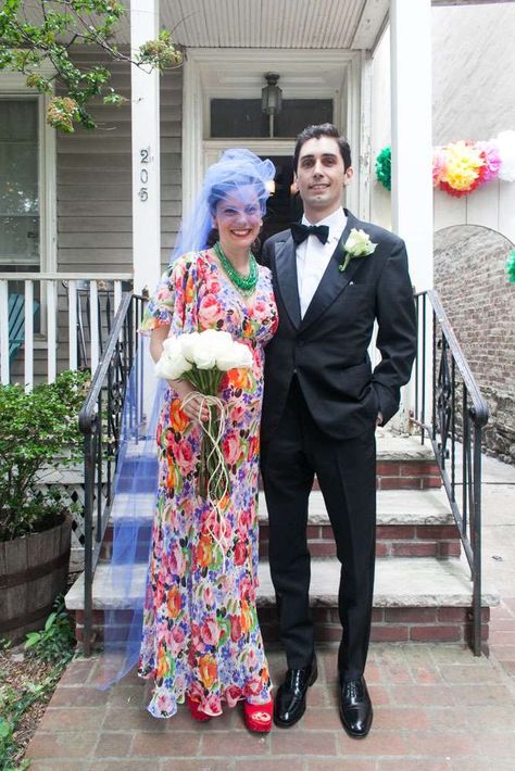 60 Astonishing Coloured Wedding Dresses · Rock n Roll Bride Alternative Wedding Dress Color, Funky Bride, Coloured Wedding Dresses, Edgy Wedding Dress, Weird Wedding Dress, Untraditional Wedding Dress, Brooklyn Backyard, Unusual Wedding Dresses, Blue Veil