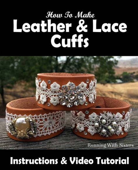 Leather Lace Bracelet, Belt Crafts, Leather Cuff Bracelet Diy, Leather Belt Crafts, Cuff Bracelets Diy, Leather Bracelet Tutorial, Lace Cuff Bracelet, Fabric Cuff Bracelet, How To Make Leather