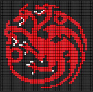 Ravelry: Designs by Heather Zaccaro Targaryen Cross Stitch, House Of The Dragon Crochet, Cross Stitch Game Of Thrones, Pixel Crochet Pattern Charts Free, Game Of Thrones Crochet, Game Of Thrones Targaryen, Targaryen Sigil, Stitch Games, Crochet Game