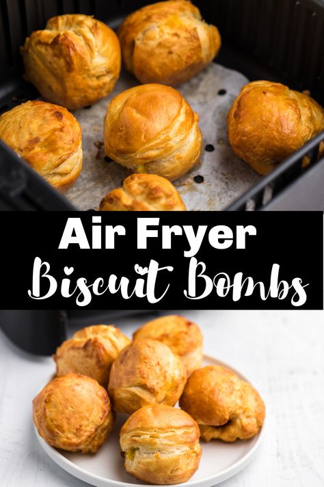 Air Fryer Biscuits, Airfryer Food, Deep Fried Bacon, Scrambled Eggs Bacon, Airfryer Breakfast, Fried Biscuits, Grands Biscuits, Biscuit Breakfast, Air Fryer Breakfast