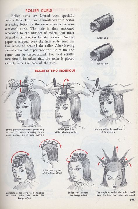 Hair Rollers Tutorial, Beauty School Cosmetology, Retro Haircut, Roller Curls, Diy Hair Dye, Hair Cut Guide, Hair Science, Hair Academy, Vintage Curls