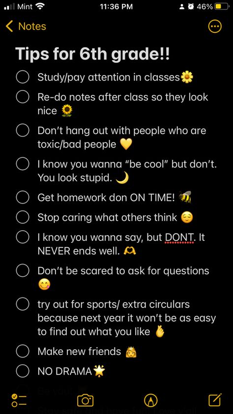 Tips For 6th Grade, Tips For Middle School, School Routine For Teens, Middle School Hacks, School Suplies, Tips And Trick, School Study Ideas, School Routine, Notes App