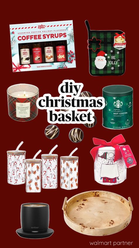 #walmartpartner A winning DIY Christmas basket gift idea: Fill a serving tray with all the fixings for a hot cocoa or coffee bar—all available from Walmart. Bar Gift Basket Ideas, Bar Gift Basket, Diy Christmas Baskets, Fundraiser Party, Creative Gift Baskets, Hot Cocoa Gift, Cocoa Gift, Christmas Basket, Personalised Gifts Diy