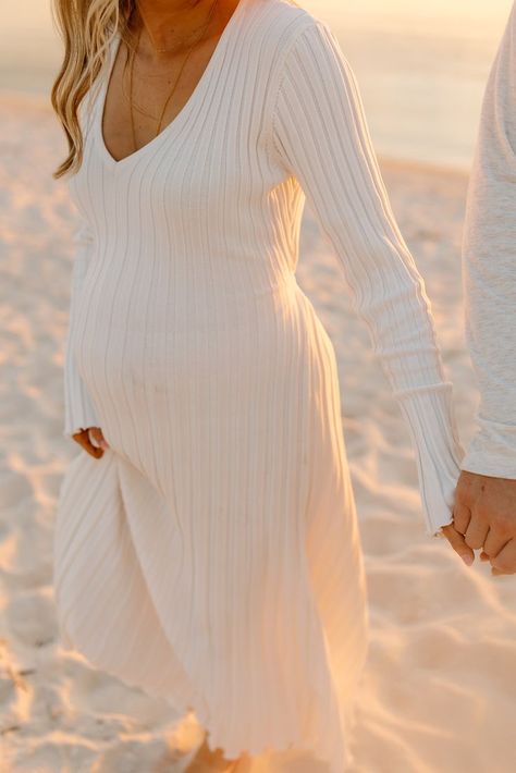 Sunset Maternity Session on the beach in Tampa Florida Winter Maternity Pictures, Boho Maternity Photos, Bump Pictures, Beach Maternity Photos, Sunset On The Beach, Boho Maternity, Photos With Dog, Winter Beach, Ribbed Maxi Dress