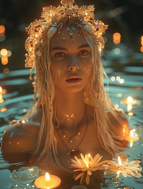 Underwater Goddess, Woman With Crown, Pictures Of Sea Creatures, Water Priestess, Water Fae, Atlantis Mermaid, Mystical Woman, Mermaid Book, Future Photography