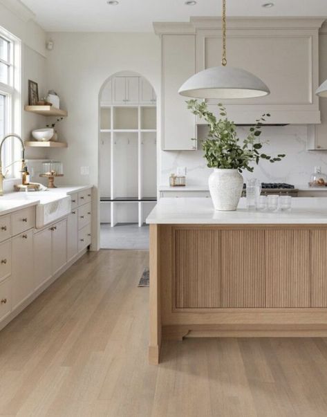 Two toned kitchen cabinets are a gorgeous design trend and we're sharing 17 of our favorite kitchens for inspiration! Kitchen Hood Ideas Transitional, Small Classic Kitchen Ideas, White Oak Two Tone Kitchen, Organic Modern White Kitchen, Kitchen Ideas Neutral Colors, Light Wood Floors Kitchen, Double Kitchen Islands, Natural Wood Island, Granite Backsplash Kitchen