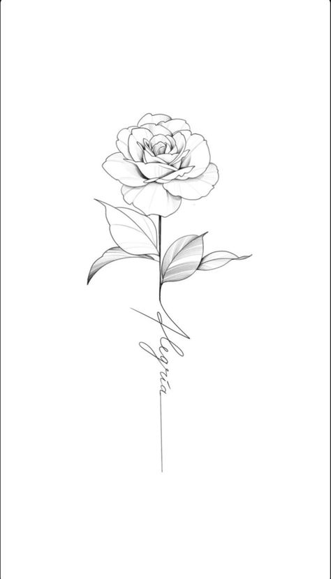 Roses And Name Tattoo, Fine Line Rose Tattoos For Women, Rose With Name Tattoo Design, Rose With Numbers Tattoo, Rose Tattoo Delicate, Fine Line Rose Tattoo Design, Rose Stem Tattoo Design, Fineline Rose Tattoo Design, Single Flower Tattoo Designs