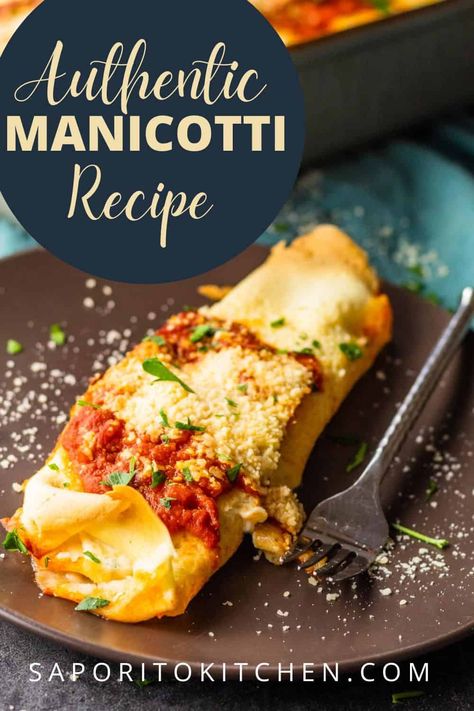 This authentic Italian manicotti recipe is one of the best out there! With manicotti shells made from crepes and a rich ricotta cheese filling, this comforting pasta dish is perfect for Sunday dinner or the holiday season. Authentic Italian Manicotti, Traditional Manicotti Recipe, Homemade Manicotti Crepes, Manicotti Shells Recipe, Authentic Manicotti Recipe, Authentic Italian Manicotti Recipe, Manicotti Crepe Recipe, Chicken Manicotti Recipe, Italian Manicotti