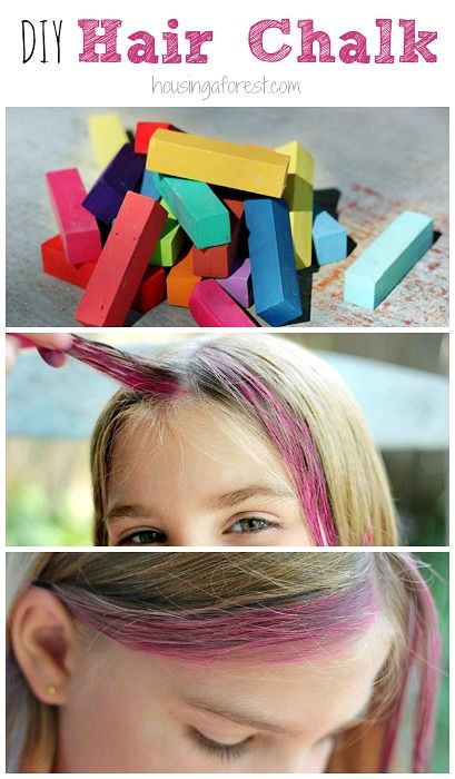 How to Chalk Hair ~ DIY Washable Hair Color Diy Hair Chalk, Hair Dye For Kids, Washable Hair Dye, Chalk Hair, Washable Hair Color, Wash Out Hair Color, Kids Hair Color, Diy Hair Dye, Diy Dye