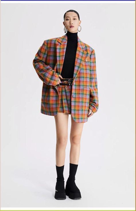 Modern 80s Fashion, Long Sleeve Design, High Waist Skirt, Luxurious Fabric, Orange Plaid, Sleeves Clothing, Fashion Mistakes, 가을 패션, Style Mistakes