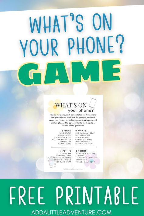 What's On Your Phone? Game - Free Printable I’ve Breaker Games For Adults, Baby Shower Game What’s On Your Phone, Whats On Your Phone Game Free Printable, Telephone Game Phrases, Group Ice Breaker Games, Bday Games, Ice Breaker Games For Adults, What's On Your Phone Game, Cell Phone Game