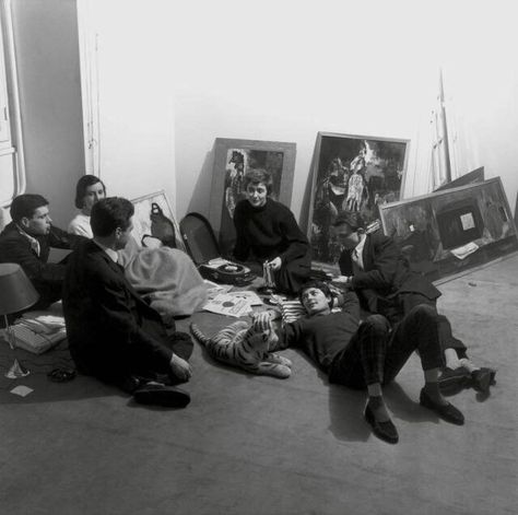 Françoise Sagan with friends in her apartment “rue de Grenelle”, Paris, 1956 Beat Generation, Chaotic Academia, Karl Marx, The Secret History, A Group, The Floor, Dark Academia, Poets, Dream Life