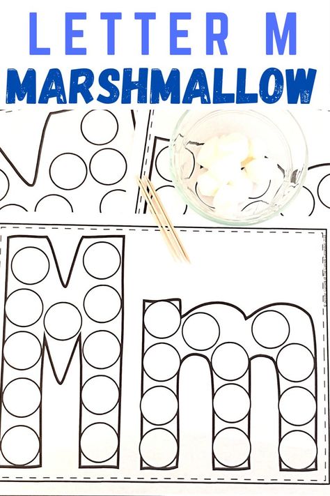 Find activities for the letter M that all use marshmallows. These letter recognition and letter building activities are great for preschoolers and kindergartners who are learning the letter M. Preschool Letter M, Letter Building, Letter M Crafts, Letter M Activities, One To One Correspondence, Literacy Activities Preschool, Fine Motor Activity, Homeschool Preschool Activities, The Letter M