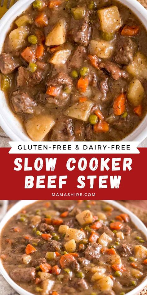 Gluten-Free Slow-Cooker Beef Stew is pure comfort food. It's delicious, with tender beef, tasty vegetables, and perfectly seasoned gravy. Veggie Beef Stew Crockpot, Gluten Free Beef Crock Pot Recipes, Dairy Free Stew Recipes, Gluten Free Beef Barley Soup, Gf Crock Pot Meals, Slow Cooker Beef Stew Gluten Free, Best Gluten Free Crockpot Recipes, Gluten Free Dairy Free Slow Cooker Meals, Gf Beef Recipes