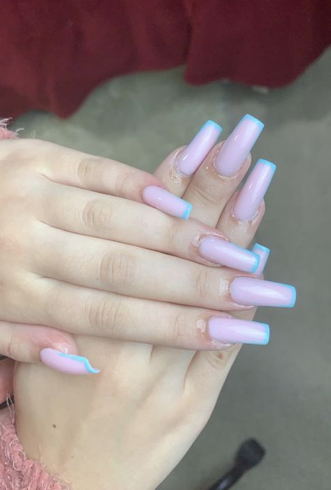 Reveal Nails, Gender Reveal Nails, Blue French Tip, Baby Shower Nails, Pink And White Nails, Cotton Candy Nails, Candy Nails, Green Acrylic Nails, Clear Acrylic Nails