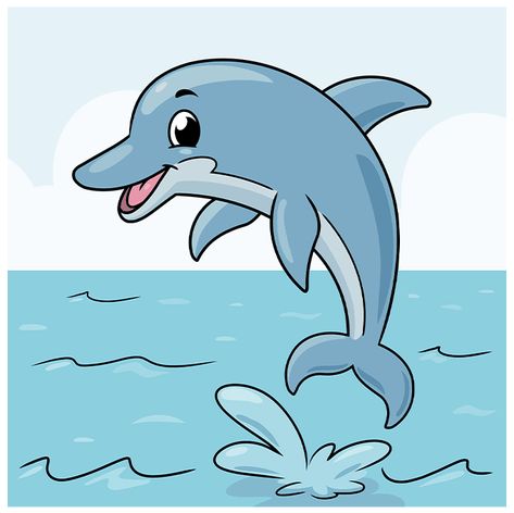 Drawing Ideas Easy Animals Step By Step, Drawing Of Dolphin, Dolphin Drawing Easy, Cute Dolphin Drawing, Dolphin Doodle, Dolphin Pictures, Fish Drawing For Kids, Draw A Dolphin, Superhero Illustration