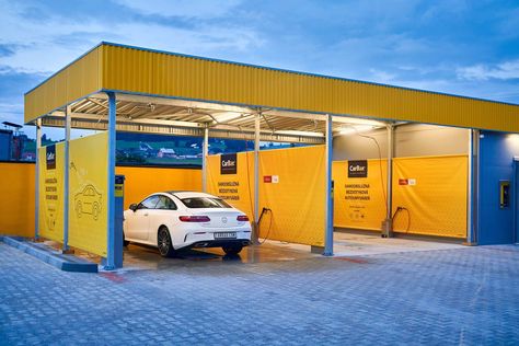 Carwash Ideas, Car Wash Ideas, Car Wash Design Ideas, Carwash Ideas Design, Carwash Aesthetic, Car Wash Design, Car Washing Center Design, Car Wash Design Architecture, Car Wash Building Design