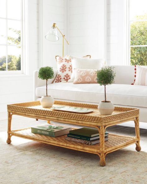 Serena & Lily in My Home & Rattan Style - Northern California Style Coffee Table Dimensions, Rattan Coffee Table, Chic Table, Serena And Lily, Pink Round, Living Styles, Serena & Lily, Table Dimensions, Rattan Furniture