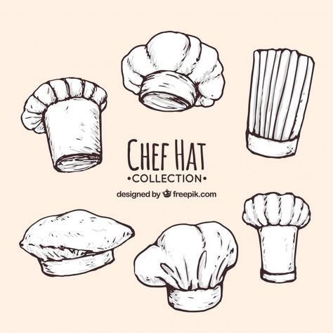 Chefs Hat Tattoo, Chef Cap Drawing, Chef Drawing Sketches, Chef Hat Tattoo, Cooking Drawing Reference, Chef Hat Illustration, Chef Hat Drawing, Cook Drawing, Chef Drawing