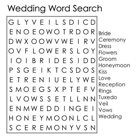 5 Great Entertainment Ideas for Wedding Guests - Wedding Planning Ideas by WeddingFanatic Wedding Word Search, Wedding Games For Kids, Wedding Table Games, Kids Table Wedding, Kids Word Search, Wedding Reception Activities, Wedding Coloring Pages, Kids Activity Book, Reception Activities