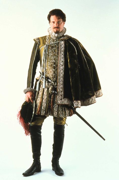 Colin Firth in Shakespeare in Love Shakespeare In Love Costumes, Shakespeare Costumes, Pirate Pants, Elizabethan Costume, Sandy Powell, Black Pirate, Something Rotten, Shakespeare In Love, The Tempest