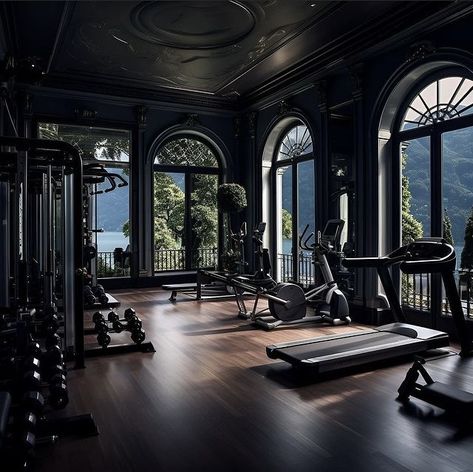 Gym With A View, Italy Mansion, Luxurious Gym, Home Gym Design Luxury, Luxury Home Gym, Views Of Nature, Dream Home Gym, Gym Room At Home, Dream Mansion