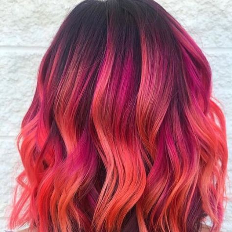 Vivid Balayage, Sunset Hair Color, Dyed Hairstyles, Curly Bobs, Flame Hair, Red Balayage Hair, Best Ombre Hair, Balayage Hair Color Ideas, Red Hair Inspiration