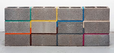 artist Ethan Greenbaum uses plasticine or colored grout instead of cement. Reminds me of a shirt pattern. I find it charming. via the improvised life. Things Organized Neatly, Cinder Block Walls, Coloured Grout, Clean Tile Grout, Cement Blocks, Concrete Block, Cinder Block, Concrete Design, Block Wall