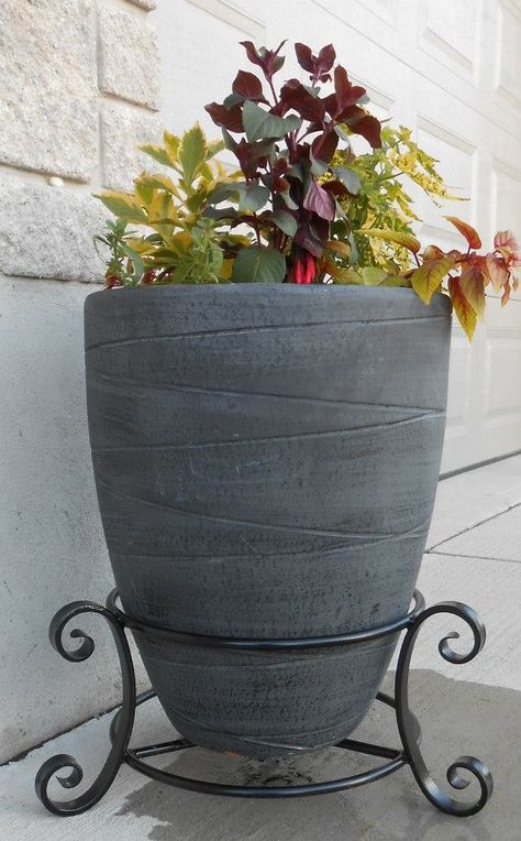 Planter stand by Metcalfe Iron Works Iron Planter Stand Ideas, Iron Plant Stand Ideas, Outdoor Metal Plant Stands, Wrought Iron Plant Stands, Iron Plant Stand, Iron Planters, Wrought Iron Decor, نباتات منزلية, Balcony Plants