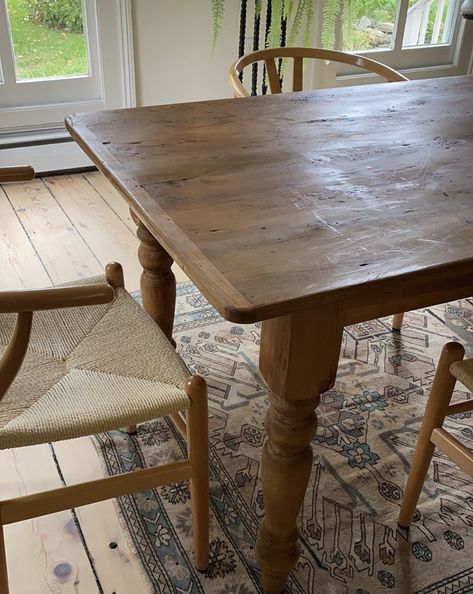 Old Dining Table Modern Chairs, Old Wood Dining Table, Rustic Table Kitchen, Thrifted Kitchen Table, Antique Dinner Table, Dining Table Cottage, Greystone House, Dining Room Wood Table, Repurposed Dining Room