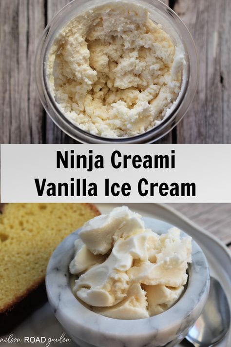 This Ninja Creami vanilla ice cream is the perfect topping for cake, brownies, and pies! Make this classic easily at home with only four ingredients. Ninja Foodie Ice Cream Recipes, Homemade Vanilla Ice Cream Ninja Creami, Ninja Vanilla Ice Cream Recipes, Homemade Ice Cream Ninja Creami, Best Vanilla Ice Cream Ninja Creami, Creami Ninja Recipe Vanilla, Ninja Creami Vanilla Gelato Recipes, Ninja Creami Recipes Vanilla, Vanilla Ice Cream Ninja Cremi