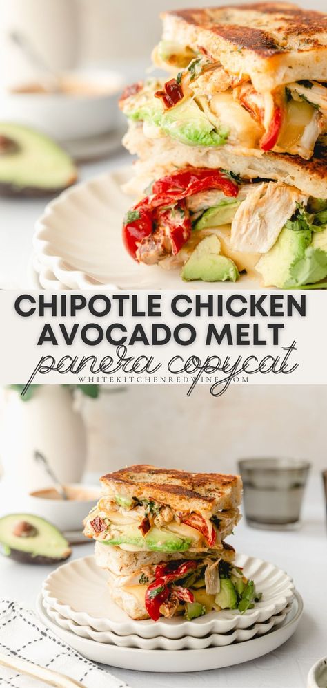 Chipotle Chicken Avocado Melt, Chicken Avocado Melt, Avocado Melt, 1000 Calorie, Sandwich Sauces, Panini Recipes, Melt Recipe, Chicken Sandwich Recipes, Chipotle Chicken