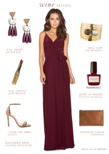 Burgundy Maxi Dress Burgundy Dress Accessories Wedding, Style Burgundy Dress, Burgundy Dress Accessories, Maroon Dress Outfit, November Wedding Guest Outfits, Burgundy Dress Outfit, Wardrobe Change, Wine Colored Dresses, Wedding Guest Outfit Fall