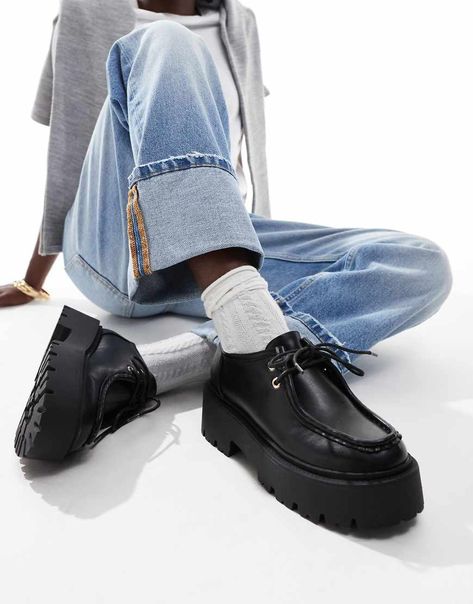 Shoes by ASOS DESIGN Styled from the sole Lace-up fastening Apron toe Chunky sole Textured tread Trouser Co Ord, Flat Shoe, White Trainers, Maxi Dress Trend, Adidas Samba, Petite Maternity, Tea Dress, Lace Up Flat, Plus Size Pregnancy