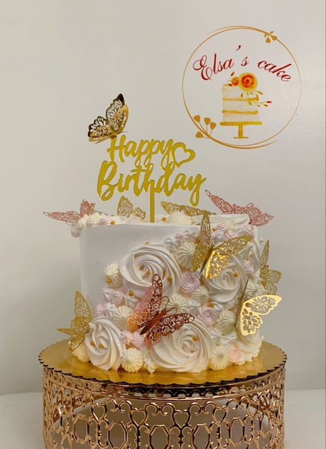 72 Birthday Cake, Picnic Rosa, Gold Butterfly Cake, Modern Birthday Cakes, Rose Gold Cake, Birthday Cake For Mom, Elsa Cakes, Gold Sprinkles, 21st Birthday Cakes