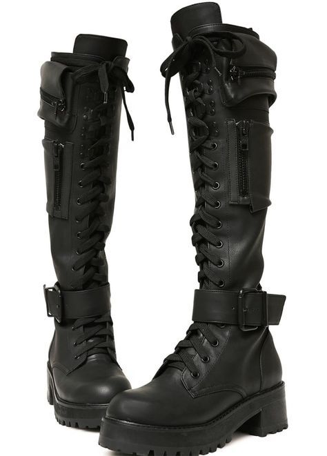 Emo Winter Platform Boots For Streetwear, Knee-high Grunge Boots For Streetwear, Grunge Knee-high Boots For Streetwear, Grunge Leather Knee-high Platform Boots, Grunge Knee-high Leather Platform Boots, Fall Punk Knee-high Platform Boots, Punk Knee-high Platform Boots For Fall, Emo Leather Moto Boots For Streetwear, Edgy Knee-high Boots For Streetwear