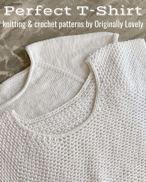 These perfect knit and perfect crochet patterns are available from Originally Lovely for free on the webpage. These step by step tutorials are perfect for your me made wardrobe! Knitted Tshirt Pattern, Crochet Shirt Pattern, Summer Knitting Patterns, Knit Top Patterns, Knitting Patterns Free Sweater, Knitting And Crochet Patterns, Crochet T Shirts, Linen Stitch, Cabin Quilt