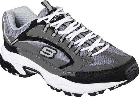 Men's Skechers Stamina Cutback Training Shoe - Charcoal/Black with FREE Shipping & Exchanges. A classic athletic trainer gets a comfort update in the SKECHERS Stamina - Sketchers Shoes, Trail Design, Skechers Memory Foam, Athletic Trainer, Basket Noir, Mens Training Shoes, Mens Skechers, Training Sneakers, Mens Athletic Shoes