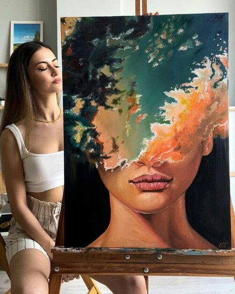 Self Potrait Paintings Abstract, Painting Artwork Ideas, Beautiful Canvas Paintings Acrylics, Aesthetic Eye Painting, Self Portrait Ideas Painting, Acrylic Painting Ideas On Canvas Abstract Art Inspiration, Abstract Portrait Painting Acrylics, Acrylic Canvas Painting Ideas Aesthetic, Painting Ideas People