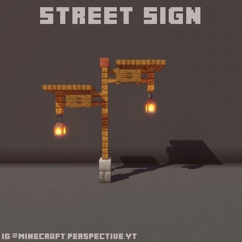 Minecraft Medieval Street Lamp, Minecraft Street Sign Ideas, Minecraft Sign Board, Minecraft Street Sign, Minecraft Sign Post, Minecraft Medieval Street, Minecraft Town Center Ideas, Minecraft Street Lamp, Lamp Minecraft