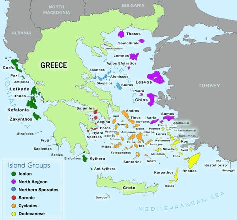 All the Greek Island Groups Explained Greek Islands Map, Map Of Greece, Skiathos Greece, Aegean Islands, Dodecanese Islands, Thasos, Greece Map, Greek Travel, Skiathos