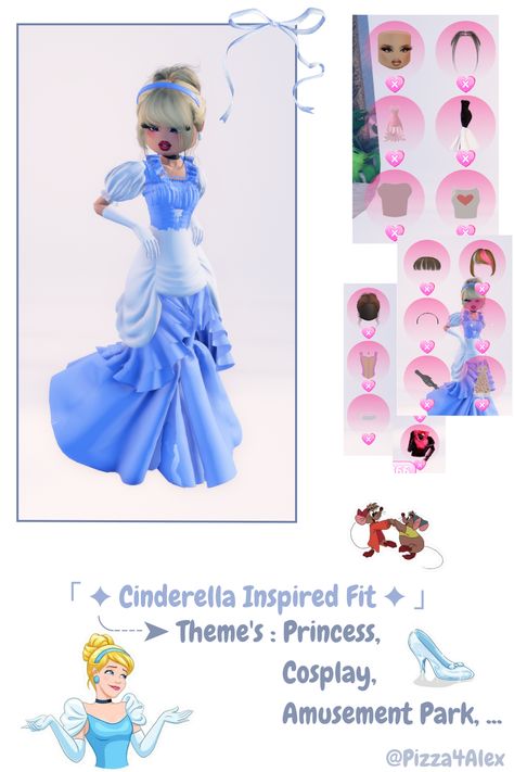 「 ✦ Cinderella Inspired Fit ✦ 」 #DTI #Roblox #DressToImpress #Cinderella #Princess #Cosplay #AmusementPark #OutfitIdea #InspiredFit Cinderella Dress To Impress, Cinderella Princess, Cinderella Dress, Princess Cosplay, Cinderella Dresses, Amusement Park, Dress To Impress, Cinderella, Quick Saves